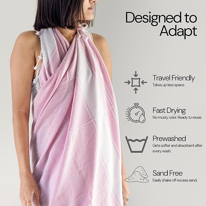 Salt Earth Cotton Turkish Beach Towel, Set of 4-36" X72" Large Bath Towels, Quick Dry Towel, Bathroom, Beach Essentials, Gym, Quick Dry for Shower, Lightweight Large Towels for All (Candy Pink)