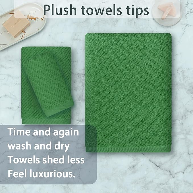 VOOVA & MOVAS 3 Piece Towel Set - 100% Cotton | Quick Dry | Light Weight | Thick | Soft, 1 Large Bath 30"x56", 1 Hand 18"x28",1 Wash Cloth 13" x 13", Luxury Towel Gift Set, Hunter Green