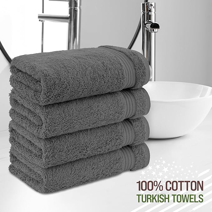 American Veteran Towel, Hand Towels for Bathroom Set of 4, 100% Cotton Turkish Hand Towel Sets, Soft Hand Face Towels, Dark Gray Hand Towels