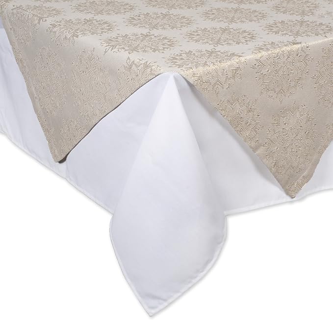 DII Holiday Dining Table Linen Sparkle Metallic Kitchen Décor, Table Topper, 40x40, Jacquard Snowflakes