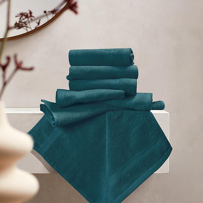 GLAMBURG Ultra Soft 12-Piece Washcloths Set 13x13-100% Ringspun Cotton - Durable & Highly Absorbent Face Towels - Ideal for use in Bathroom, Kitchen, Gym, Spa & General Cleaning - Teal