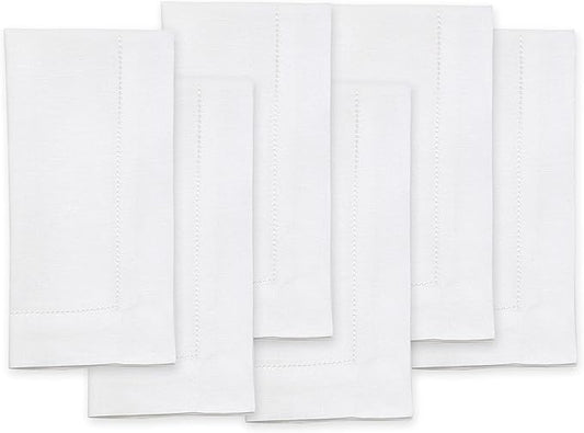 Solino Home White Linen Napkins Set of 6-100% Pure Linen Hemstitch Dinner Napkins 20 x 20 Inch for Winter, Valentines, Holiday, New Year - Classic Hemstitch