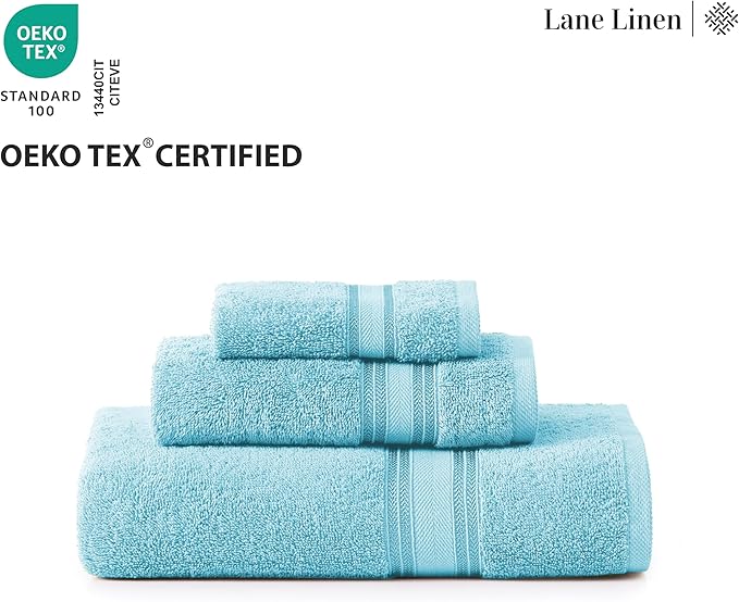 LANE LINEN Luxury 18-Piece Solid Cotton Bathroom Towel Set - 6 Bath Towels, 6 Hand Towels, 6 Wash Cloths - Blue