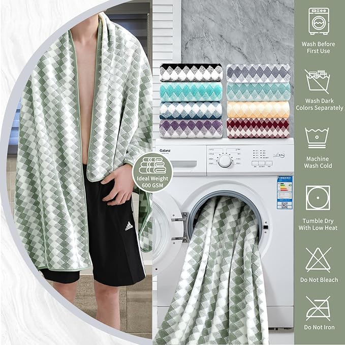 4 Piece Bath Towel Set Oversized Bath Sheet 35"x70" Bathroom Towel Extra Large Towel Set Soft Highly Absorbent & Quick Dry Premium Bath Sheet for Bathroom 600GSM Shower Towel Spa Gym Hotel,Green