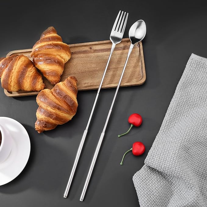 Extendable Fork,8.7 to 25.4 Inch Expandable fork prank,Expandable fork,Telescopic Fork, Stainless Steel, Extendable Handle,Long Dinner Fruit Dessert Cutlery (1, Fork)
