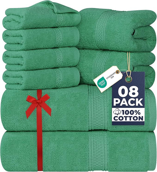Utopia Towels 8 Piece Luxury Towel Set – Majestic Plush, Super Absorbent & Quicker-to-Dry, Thick 100% Ring Spun Cotton Towels for Bathroom, Spa & Hotel – 2 Bath, 2 Hand, 4 Washcloths, Hunter Green