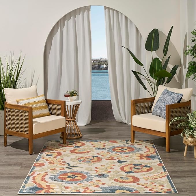 Nourison Home Aloha Grey Multicolor 3'6" x 5'6" Area Rug - Easy Clean, Non Shedding, Bed Room, Living Room, Dining Room, Kitchen (4' x 6')