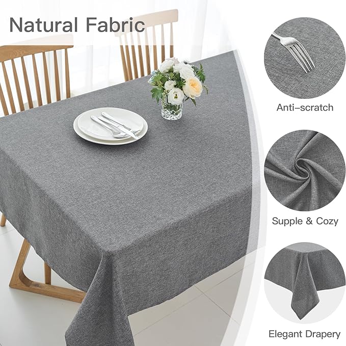 maxmill Linen Texture Tablecloth Water Resistant Antiwrinkle Spillproof Wipeable Washable Soft Fabric Table Cloth for Dining Room, Buffet Banquet Party Holiday, Rectangular 60 x 108 Inch, Dark Grey