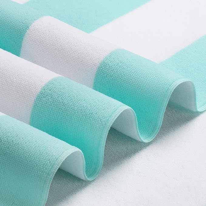 WILFA Extra Large Beach Towel - Oversized Mircofiber Towel 40'' x 70'', XL Striped Lightweight Pool Towel, Big Cabana Swim Travel Towel for Adults Mens Women,Aqua