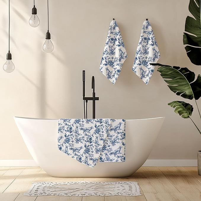 Chinoiserie Golden Retriever Kitchen Towels Set of 4,Blue and White Floral Golden Retriever Decorative Dish Tea Towels, Grandmillennial Botanical Dog Hand Towels for Kitchen Bathroom, 16x24 Inch