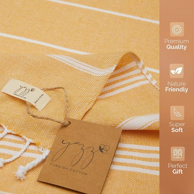 Hand Towels - Set of 2, 18" x 30" inches, Decorative Peshtemal Cotton Hand Towels for Kitchen, Bath, Guest, Face, Hair, Gym, Yoga, Dishcloth, Travel (Mustard Yellow)