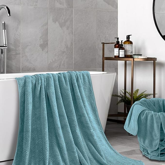 CHINO Bathroom Towel Set, Bath Towels Extra Large, 35x70 Inch Bath Sheets Towels for Adults, Quick Dry Towel Soft Absorbent Oversized Towels Microfiber Shower Towels for Spa Gym(4 Pcs Turquoise)