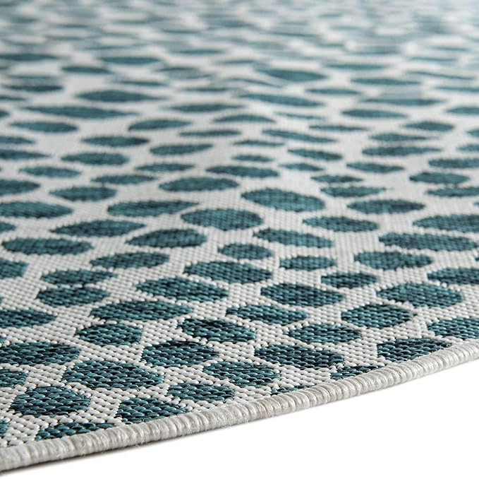 Unique Loom Outdoor Collection Area Rug - Cape Town (6' 7" Round, Teal/ Ivory)