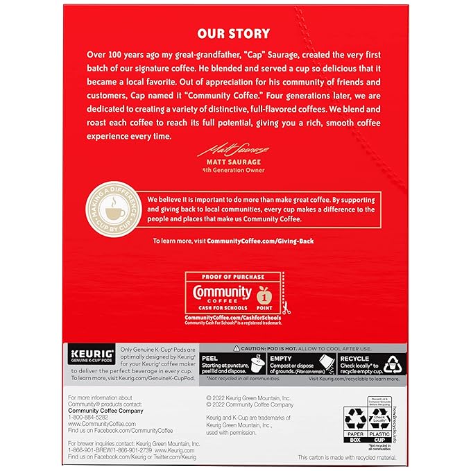 Community Coffee Signature Blend 96 Count Coffee Pods, Dark Roast, Compatible with Keurig 2.0 K-cup Brewers, 24 Count (Pack of 4)