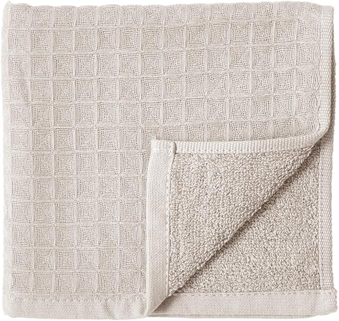 UCHINO Waffle Twist Cotton Weave Washcloth Towel for Bathroom Lightweight Absorbent Quick Dry Honeycomb Texture Solid Terry Loop Reverse 13" x 13", 1 Wash Cloth, Linen