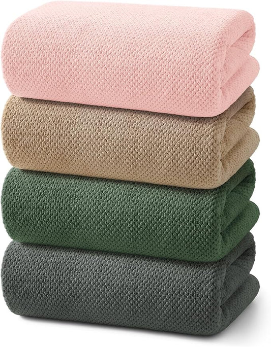 REDKISS Soft Bath Towels Set of 4-35 x 70 in Extra Large Coral Fleece Bath Towel, Highly Absorbent Plush Bathroom Towels for Adult, Quick Dry Towel Set for Spa, Gym, Travel, Pink, Camel, Olive, Gray