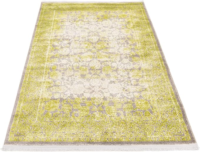 Unique Loom Traditional Classic Intricate Design with Distressed Vintage Detail, Area Rug, 4' 0 x 6' 0 Rectangular, Light Green/Gray