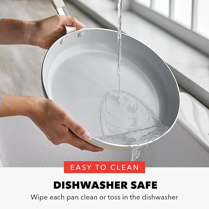 GreenPan x Bobby Flay 12" Nonstick Frying Pan Skillet, PFAS-Free Diamond Ceramic, Induction Suitable, Stay-Cool Silicone Handle, Easy Clean Dishwasher & Oven Safe, Egg & Omelet Pan, Cream