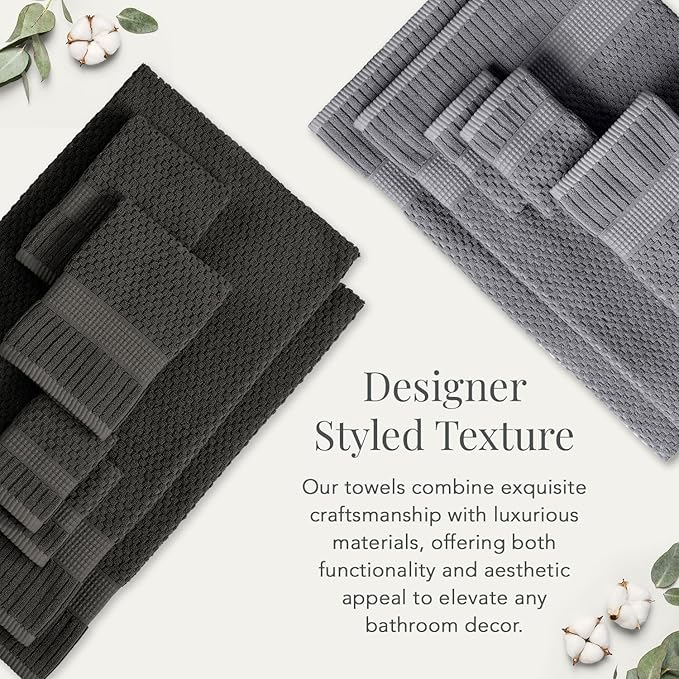 NY Loft 100% Cotton 6 Piece Bath Towel Set | Grey Towels | Oeko-TEX® Standard 100 | Soft & Absorbent, Quick-Dry | 2 Bath Towels 2 Hand Towels and 2 Washcloths | Trinity Collection - Dark Grey