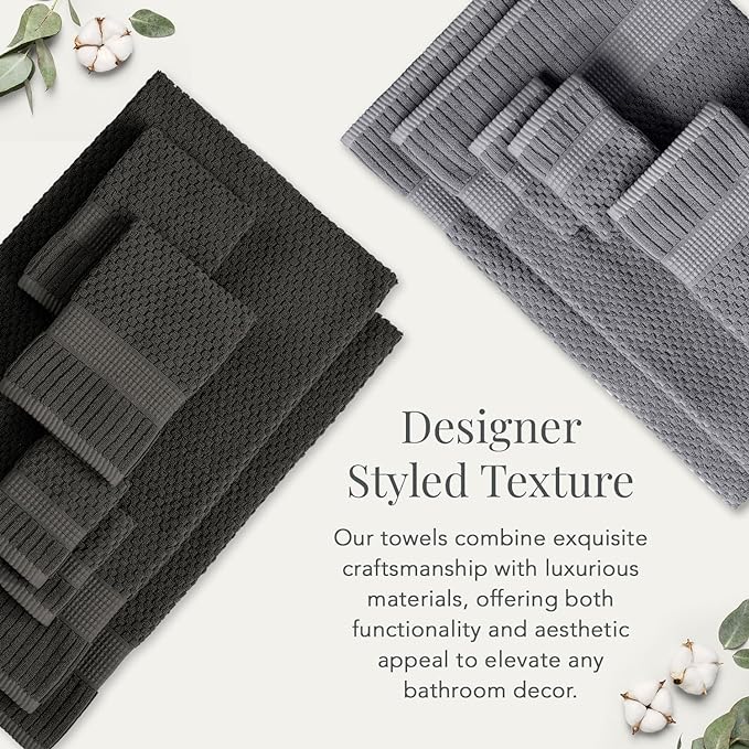 NY Loft 100% Cotton 2 Pack Bath Sheet Towel Set | Absorbent Quick-Dry Oversize Bath Towels | Textured and Durable Cotton | Dark Grey