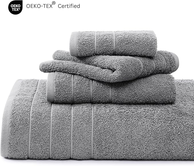 Casa Platino 100% Cotton 18 Piece Bath Towel Set - Ring Spun, Quick Dry, Super Soft & Highly Absorbent - 6 Bath, 6 Washcloths, 6 Bathroom Hand Towels - Hotel Quality Bathroom Towel Set - Ultimate Grey