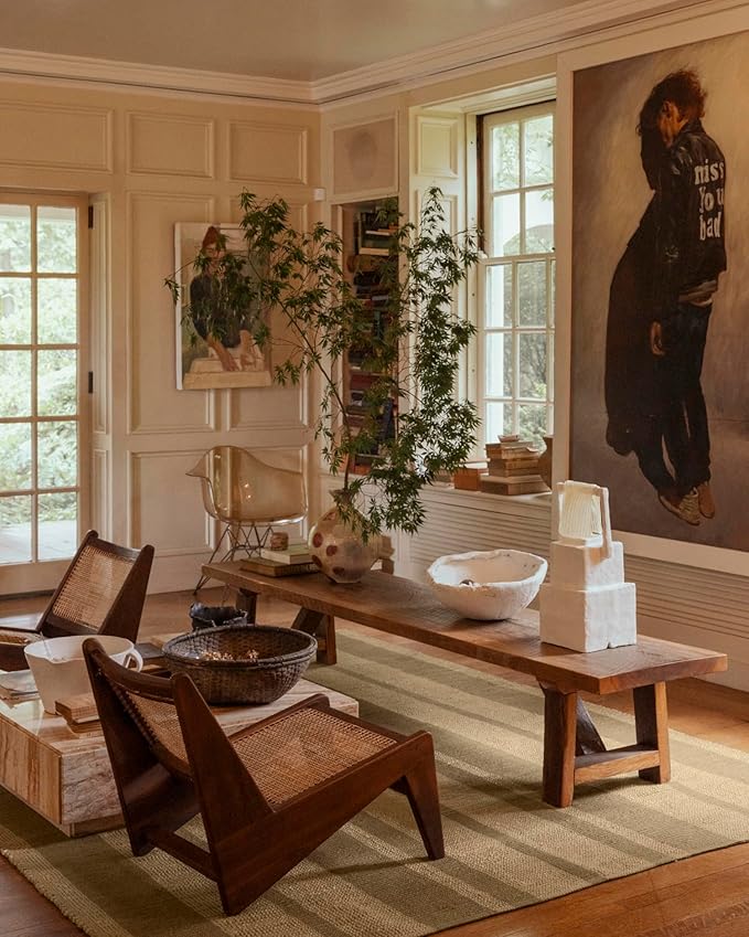 Loloi Leanne Ford Weatherstaff Collection WTS-03 Natural/Olive 2'-3" x 3'-9" Accent Rug Jute, Striped, Neutral, Entryway, Mudroom, Bathroom, and Kitchen