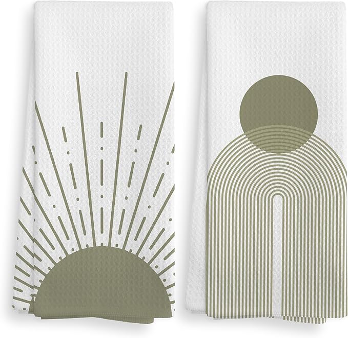 Boho Black Sun Sunrise Sunshine Rainbow Kitchen Towels and Dishcloths Sets of 2,Bohemian Absorbent Drying Cloth Hand Towels Tea Towels for Bathroom,Boho Gifts for Women Girls,16×24 inches (green)