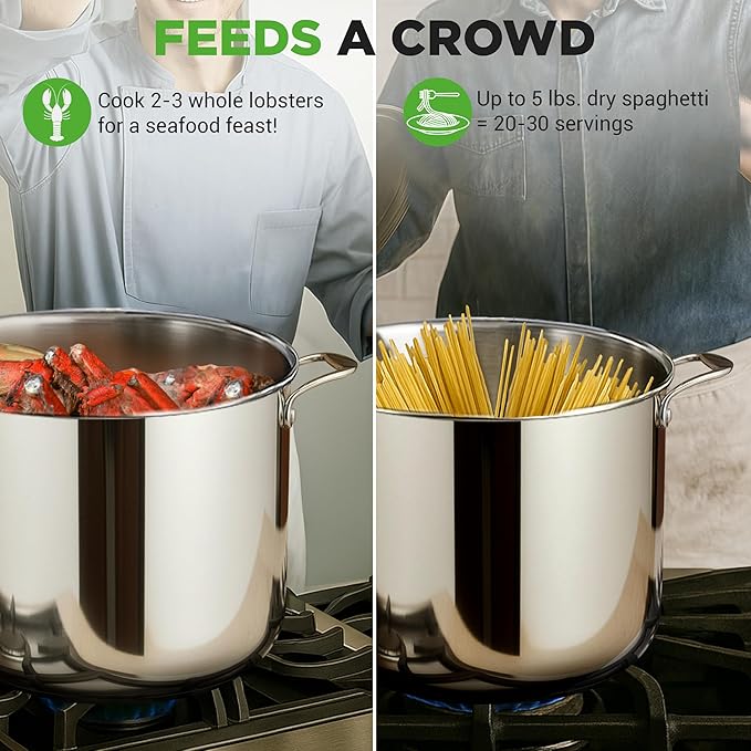 NutriChef 15-Quart Stainless Steel Stock Pot with Tempered Glass Lid - Induction Compatible Large Stockpot, Ideal for Stews & Soups, Dishwasher Safe - NCSP16