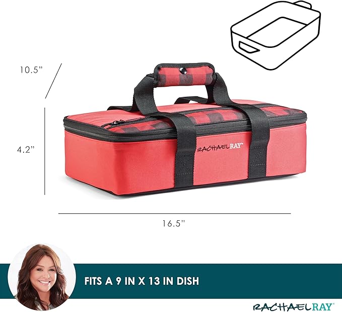 Rachael Ray Lasagna Lugger, Thermal Insulated Casserole Carrier for Hot or Cold Food, Lugger Tote for Potluck, Parties, Picnic, and Cookouts, Fits 9" x 13" Baking Dish