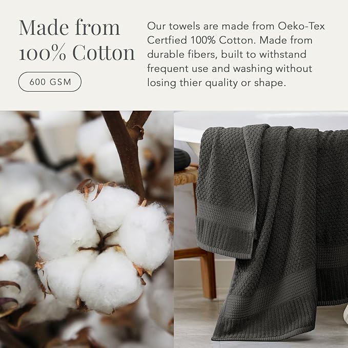 NY Loft 100% Cotton 2 Pack Bath Sheet Towel Set | Absorbent Quick-Dry Oversize Bath Towels | Textured and Durable Cotton | Dark Grey