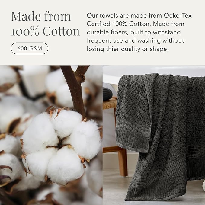 NY Loft 100% Cotton 4 Pack Bath Towels, 30" x 52", Dark Grey, Quick-Dry, Absorbent, OEKO-TEX Certified, Machine Washable