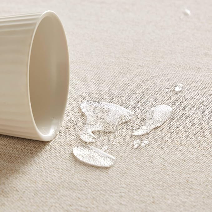 Linen Tablecloth with Tassels, Farmhouse Style Light Beige Tablecloth, Water Resistant Burlap Tablecloths for Round Table, 52 Inch Round Light Tan