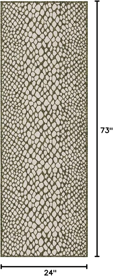 Unique Loom Outdoor Collection Area Rug - Cape Town (2' x 6' 1" Runner, Green/ Ivory)