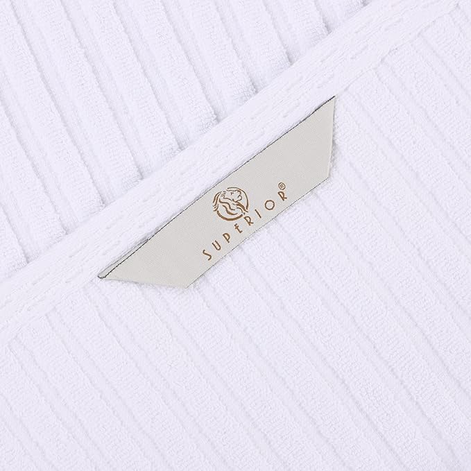 Cotton 6-Piece Solid and Ribbed Towel Set, Face Towels 13” x 13”, Hand Towels 16” x 28”, Bath Towels 27” x 54”, White by Superior