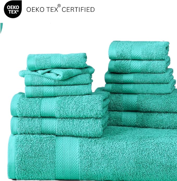 LANE LINEN 100% Ring Spun Cotton Bath Towel Set, 18PCs - 4 Shower Towels, 8 Washcloths, 6 Premium Hand Towels for Bathroom - Hotel Quality Softness & Oeko-Tex Certified, Sustainably Produced - Teal
