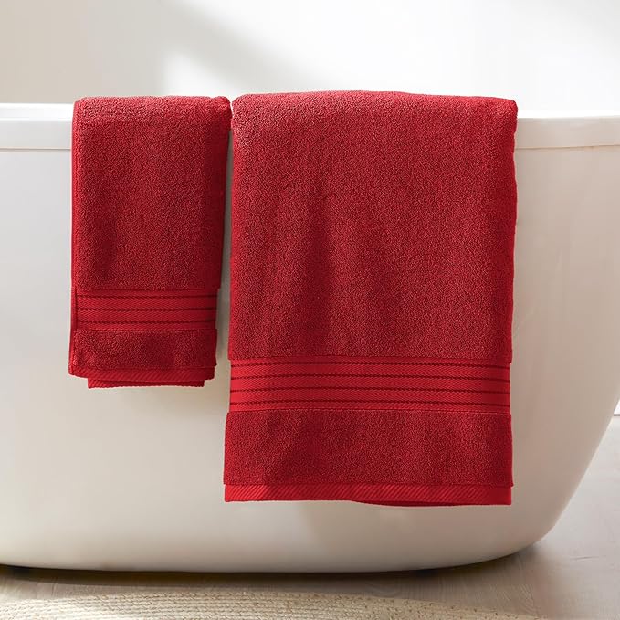 COZYART Cherry Red Bath Towels for Bathroom 6 Pcs, Turkish Cotton Bath Towel Set Super Soft Highly Absorbent Durable 650 GSM Shower Towels for Daily Use