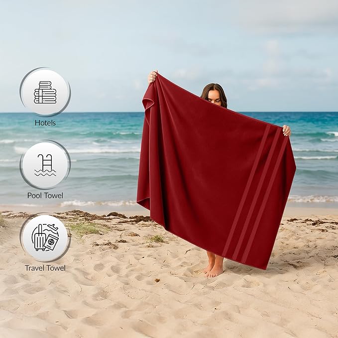 RIVERSIDE Pack of 2 Extra Large Bath Sheets 35 x 70 Inches - 100% Ring Spun Cotton Hotel Quality Oversized Bath Towels - Super Soft, Highly Absorbent & Quicker to Dry - Red