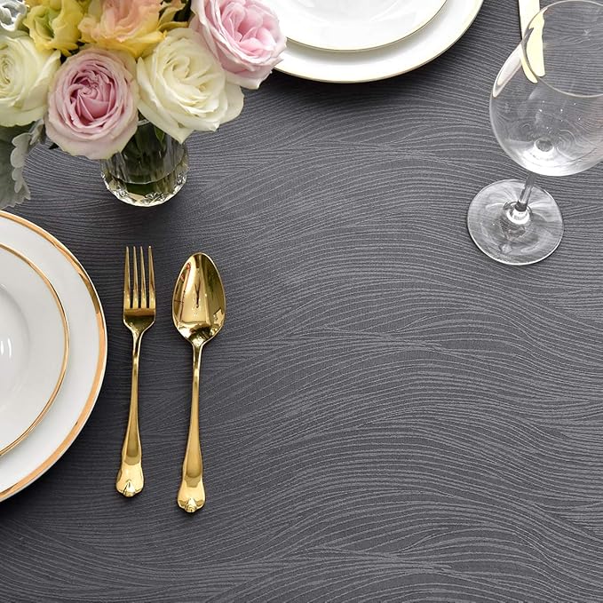 maxmill Jacquard Table Cloth Swirl Pattern Spillproof Wrinkle Resistant Heavy Weight Soft Tablecloth for Kitchen Dinning Tabletop Decoration Outdoor Picnic Rectangle 52 x 70 Inch Charcoal