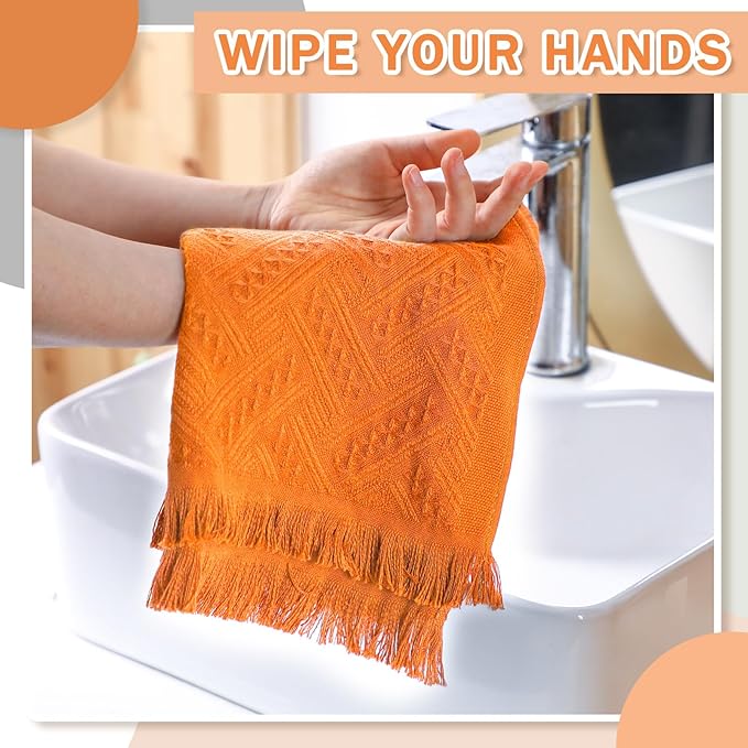 4 Pack Boho Bathroom Hand Towel 14 x 30 Inch 100% Turkish Cotton Decorative Boho Kitchen Hand Towel Farmhouse Bathroom Decor Set Absorbent Soft Guest Tea Gift(Orange)