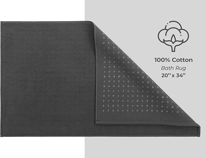 American Soft Linen Bath Rug, 20 in 34 in 100% Cotton Bath Mats Rugs for Bathroom, Slip Reducer Washable Shaggy Form Area Rugs, Gray Bath Rug