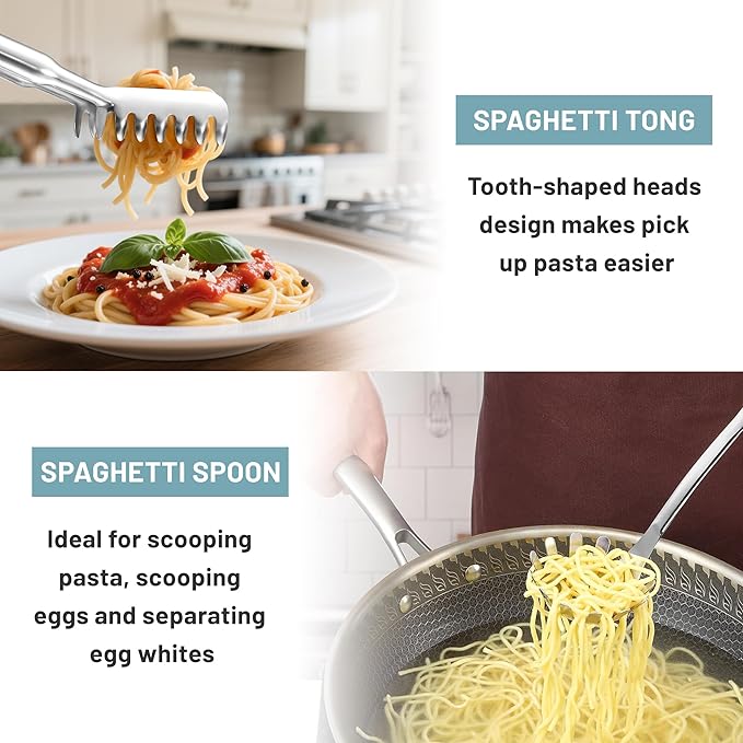 Pleafind Stainless Steel Cooking Utensils Set, 6 Pcs Heat Resistant Kitchen Utensils Set, Nonstick Kitchen Tools for Cooking, Baking, Metal Spatula Set for Chef, Dishwasher Safe