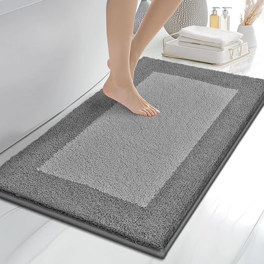Bathroom Rugs 24" x 36", Non-Slip Extra Soft Absorbent Bath Rugs, Machine Washable Quick Dry Bath Mats for Bathroom Floor, Shower, Bathtub and Sink, Grey & Dark Grey