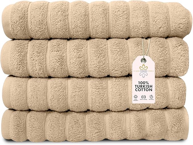 Classic Turkish Towels CTT Luxury Hand Towels for Bathroom Set of 4, 100% Turkish Cotton, Quick Dry & Comfy Towels for Hotel & Spa, Highly Absorbent | 20"x32" (Almond Beige)