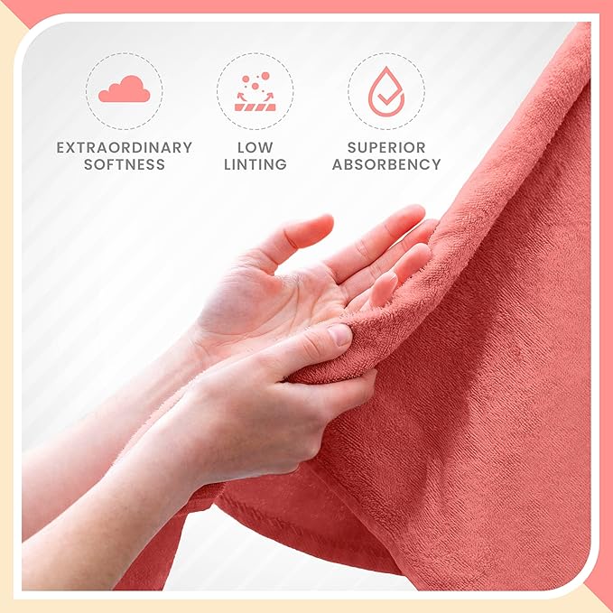 6-Piece Luxury 100% Cotton Towel Set | Quick Dry | Super Absorbent | Super Soft 100% Ringspun Cotton Towels | 2 Bath Towels | 2 Hand Towels | 2 Wash Cloths | Pink