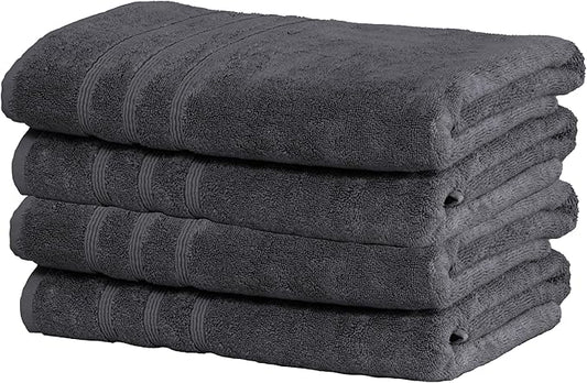 Mosobam Luxury Turkish Set of 4 Bath Towels 30X58 Charcoal Gray (Dark Grey) 700 GSM Bamboo Viscose & Aegean Turkish Combed Cotton