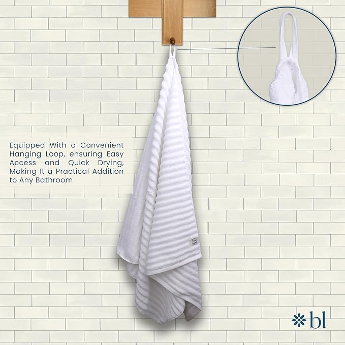 Blue Loom Ribbed Bath Towels Set, 100% Cotton 600GSM, Soft Absorbent Durable 2 Bath Towels, 2 Hand Towels, 2 Wash Cloths for Bathroom - Mason (58" x 30" inch Towels) (White, 6 Piece)