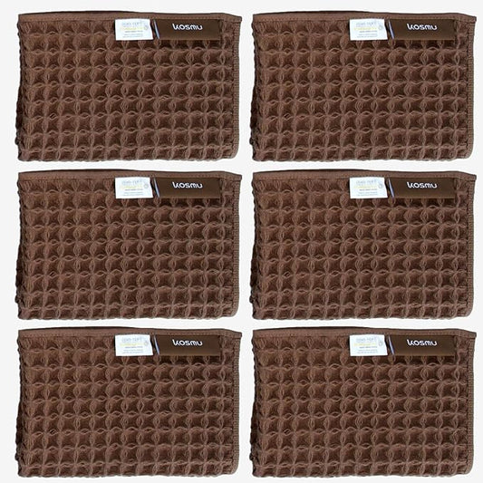 Luxury Organic Japanese Cotton Waffle Bath Towel | Thick, Absorbent, Quick Dry Bathroom Towels for Shower, Sauna, Onsen| Hotel & Spa Quality, Gift-Ready (Dark Cocoa, Face Towel (6 Pack))