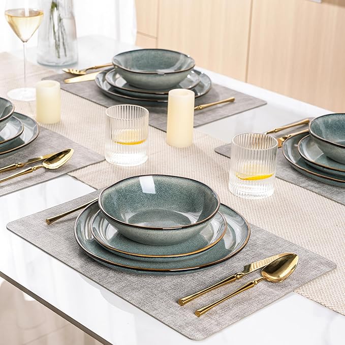 AmorArc Ceramic Dinnerware Sets,Handmade Reactive Glaze Stoneware Plates and Bowls Sets,Highly Scratch Resistant | Dishwasher & Microwave Safe Dishes Set,Service for 8 (24pc)