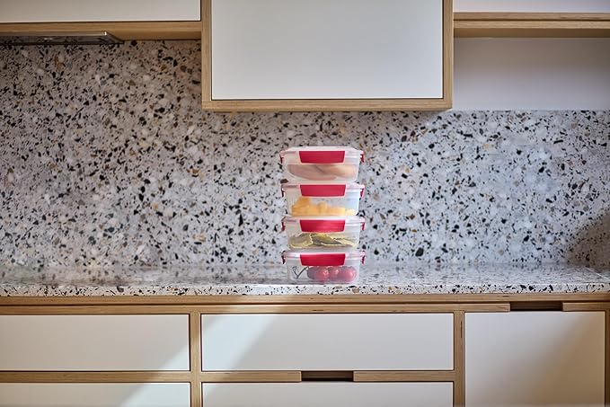 Joseph Joseph Nest Lock 8-piece Plastic BPA Free Food Storage Container Set with Lockable Airtight Leakproof Lids - Red