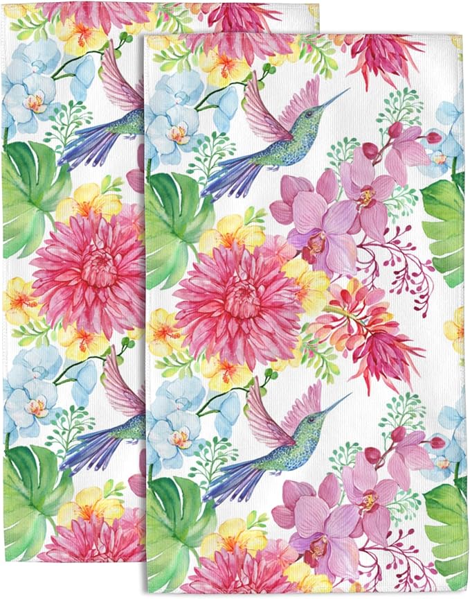 Hand Towels Set of 2 Hummingbird and Flowers Towels for Bathroom Soft Absorbent Decorative Hand Bath Towels Dish Towels for Kitchen Sports Gym Yoga Home Decor 14 x 28 in
